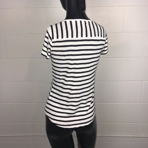 Linda Mathews Scoop Neck Short Sleeve Shirt Medium Black White - Picture 7 of 9